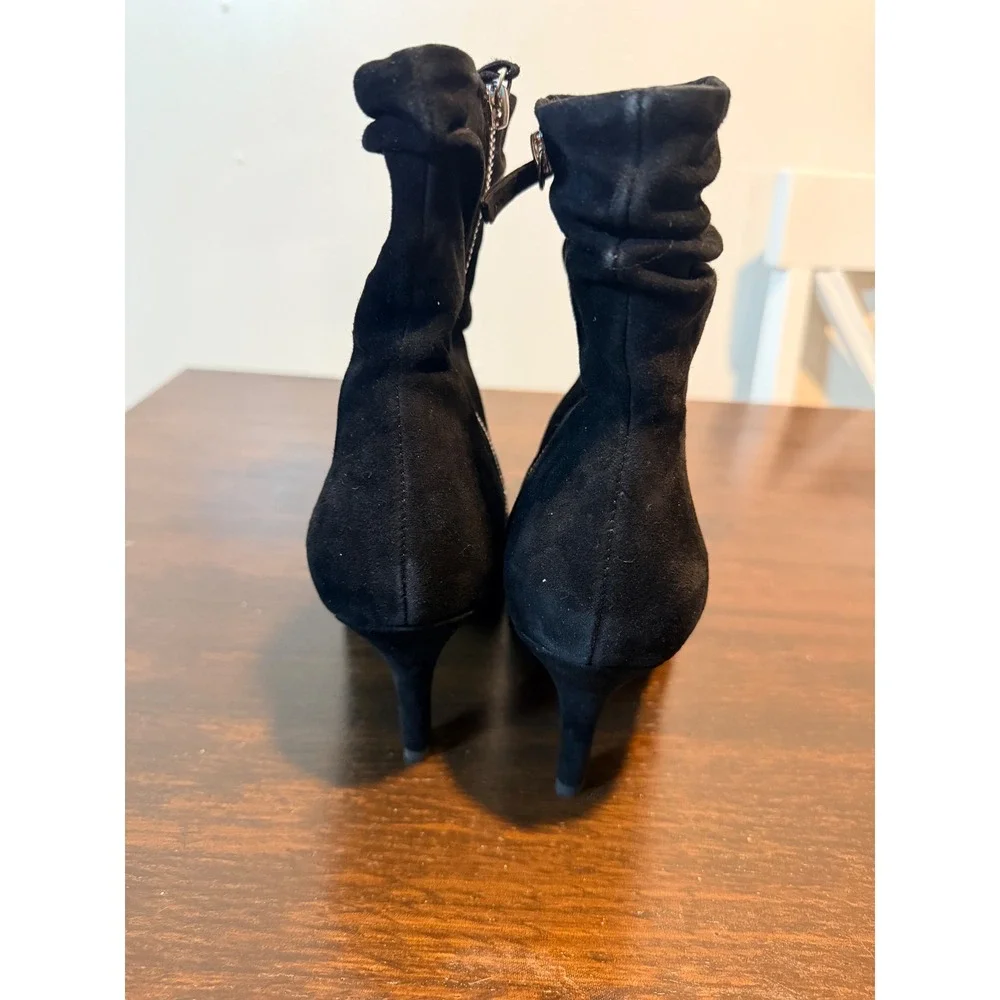 Bella Vita Danielle Black Suede Ruched Pointed Toe Stiletto Booties Women‎ 10 WW - Picture 4 of 10